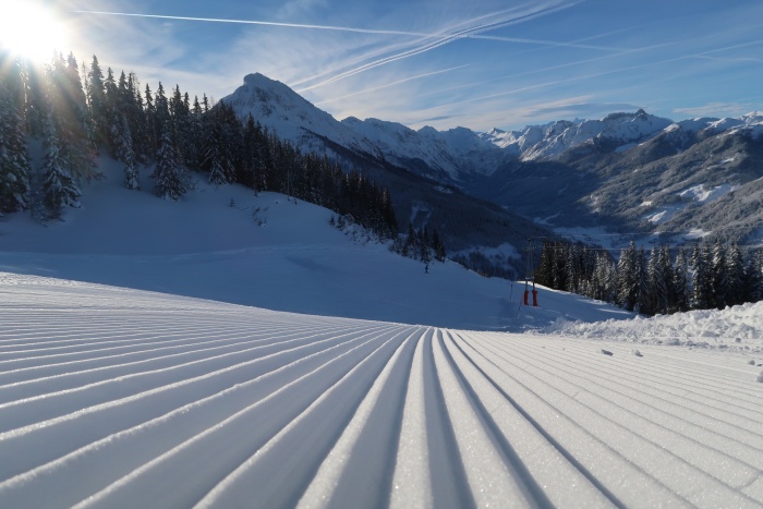 Bestens präparierte Abfahrt am Bubble Shuttle